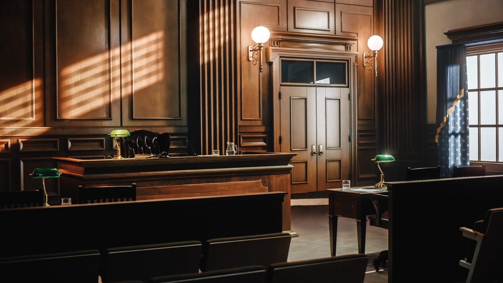 An empty courtroom in Texas. Learn what happens if you fail to appear in a Texas court.